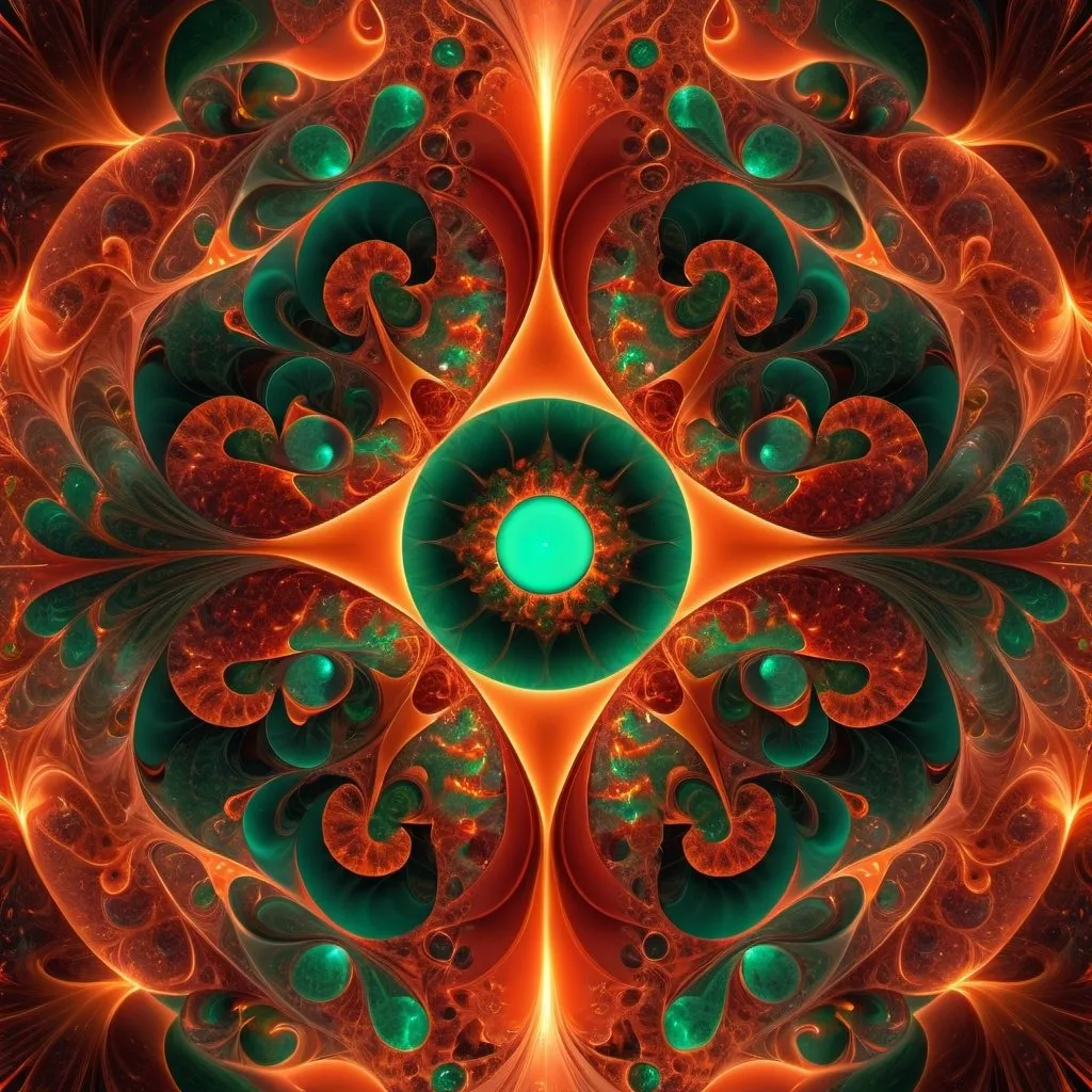 Prompt: π+300×21^(20),the Spirit of the Primal fire, Judgement,fractal, glowing orange scarlet, vermillion, orange flecked gold and vermillion flecked crimson and emerald, perpetual intelligence,4k resolution,hyperdetailed,masterpiece, 3d modelling, deep wiew,abstract art, digital art