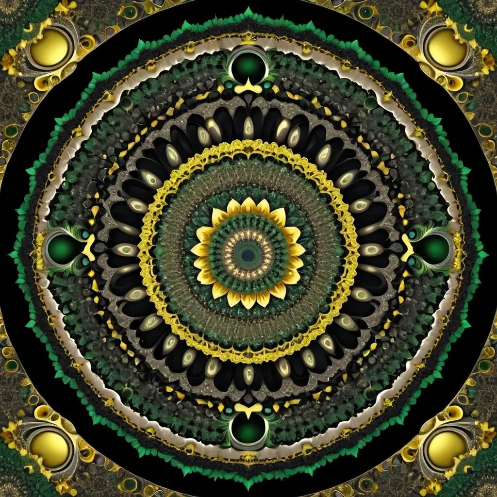 Prompt: 7+√(777×tan(7+7), mandala, centered,dark green,yellow greenish and coal black, organic matter, cellular colony, fractal,hyperdetailed, masterpiece, 3d modelling, deep,abstract art, digital art