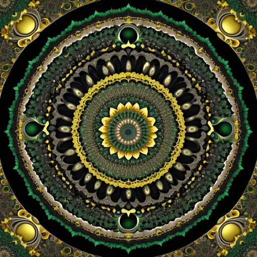 Prompt: 7+√(777×tan(7+7), mandala, centered,dark green,yellow greenish and coal black, organic matter, cellular colony, fractal,hyperdetailed, masterpiece, 3d modelling, deep,abstract art, digital art