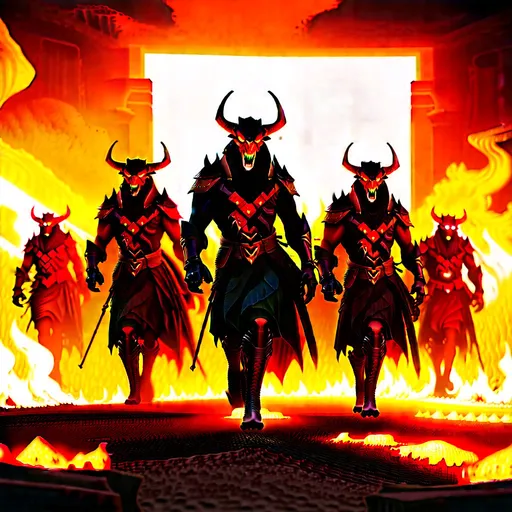 Prompt: The legion of the demons is marching forward through the gates of hell, evil, eternal devastation, wrathful,those you left behind, dark colours, masterpiece, highly detailed, 4k resolution,  3d modelling, digital art