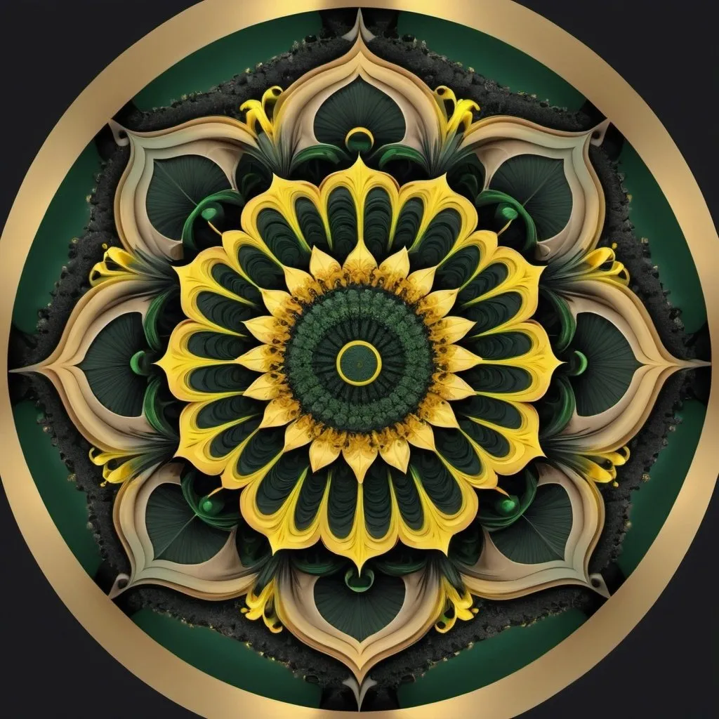 Prompt: 17+√(777×tan(17+17), mandala, centered,dark green,yellow greenish and coal black, organic matter, cellular colony, fractal,hyperdetailed, masterpiece, 3d modelling, deep,abstract art, digital art, Caravaggio art