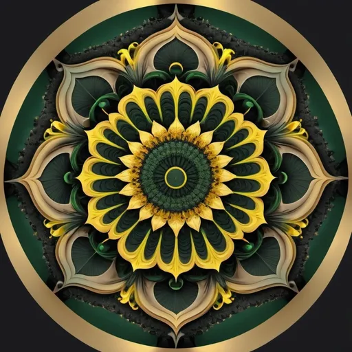 Prompt: 17+√(777×tan(17+17), mandala, centered,dark green,yellow greenish and coal black, organic matter, cellular colony, fractal,hyperdetailed, masterpiece, 3d modelling, deep,abstract art, digital art, Caravaggio art