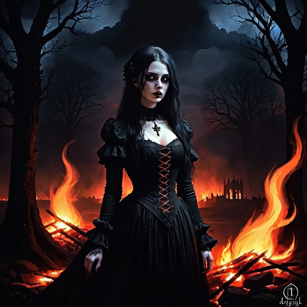 Prompt: Deggial, age of no light, nightfall,embers fire, gothic art,digital art