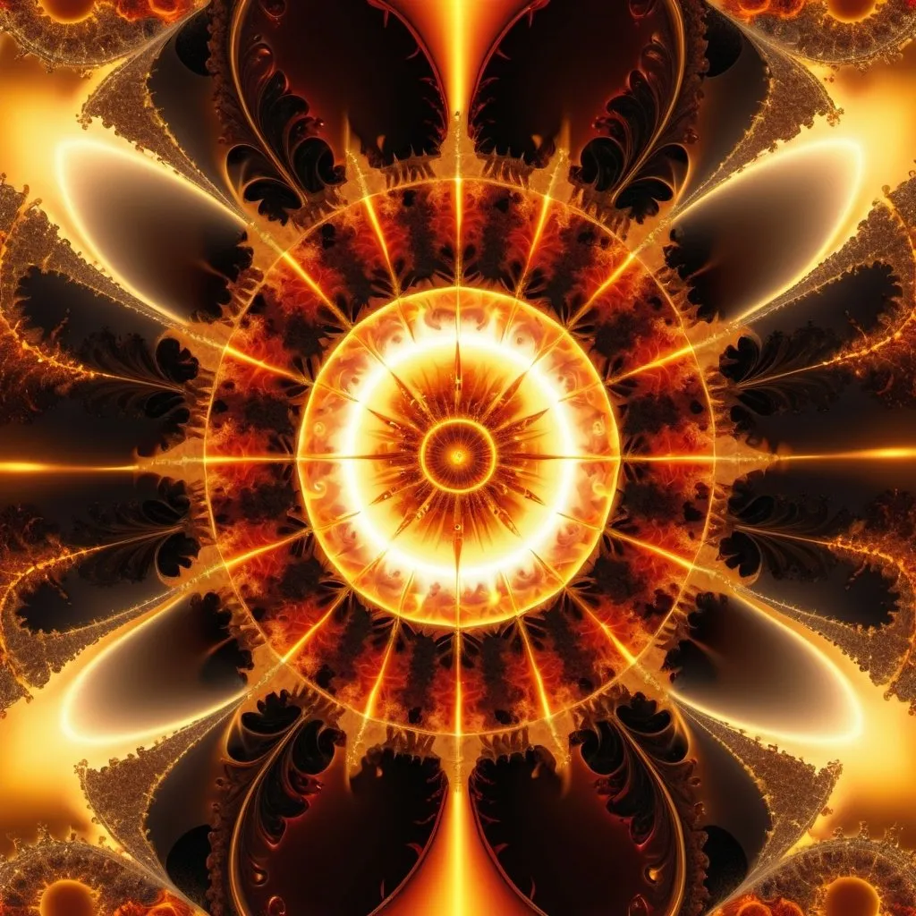 Prompt: π+200×20^(19),the Lord of the Fire of the World, Sun,fractal, orange, gold yellow, rich amber and amber rayed red, collecting intelligence,4k resolution,hyperdetailed,masterpiece, 3d modelling, deep wiew,abstract art, digital art