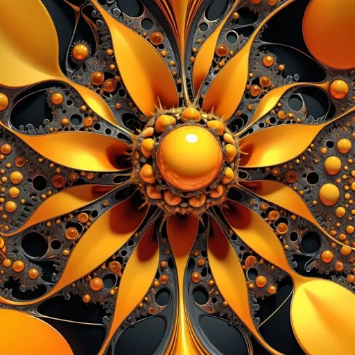 Prompt:  an intricate neural system made of chromed steel, titanium, vanadium and iron, dominant yellow and orange color tonality, growing on a fractal background, brilliant colours, masterpiece, highly detailed, 4k resolution,  3d modelling, digital art, abstract art, Caravaggio art