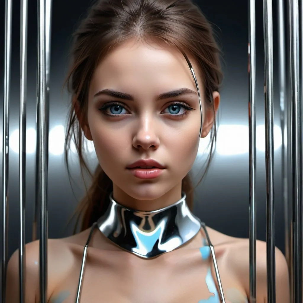 Prompt:  A beautiful girl made of Chromed stainless steel with steel rods, painkiller,portrait, three quarter wiew, masterpiece, 8k resolution, abstract art,digital art