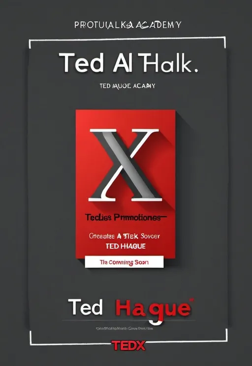 Prompt: Can you create a promotional poster for Ted talk event. The post should have the following text 

TEDxHAQUE ACADEMY. Coming soon