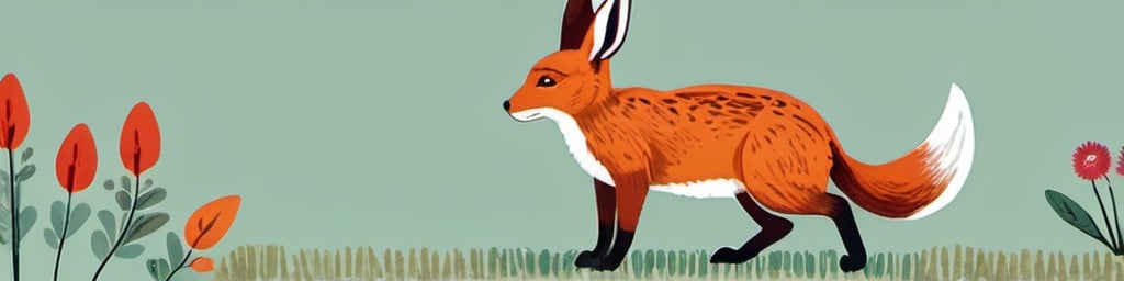 Prompt: A colorful image of a brown rabbit and a red fox, suitable for a children's book. Make sure the Fox doesn't have long ears and the rabbit really looks like a rabbit