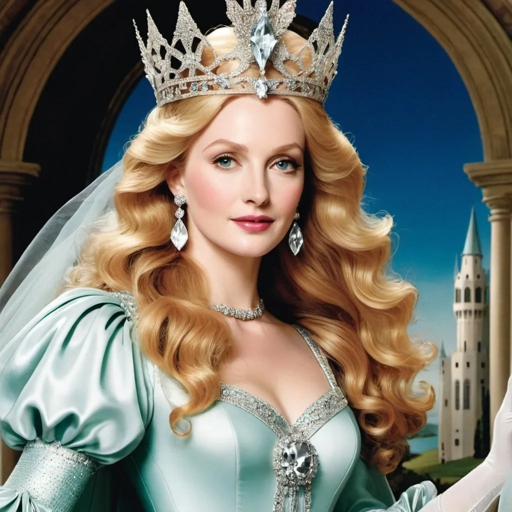 Prompt: glinda the good witch in the world of of boticelli, harpers bazaar, close up