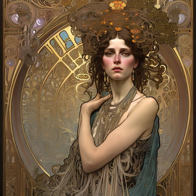 Prompt: ghost of a woman by alphonse mucha and gustav klimt and casey weldon and wlop : : ornate, masterpiece, rich colors, intricate, elegant, highly detailed, vogue art, fashion magazine, smooth, sharp focus, 8 k, octane render