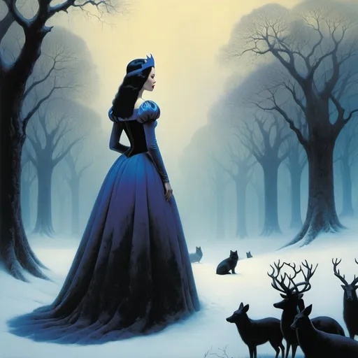 Prompt: snow white in the world of of Beksinski, harpers bazaar