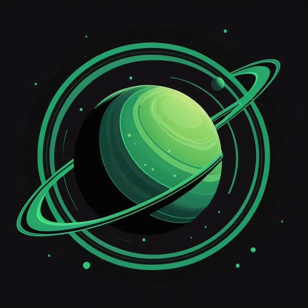 Prompt: green and black planet with rings in the style of 90s popart