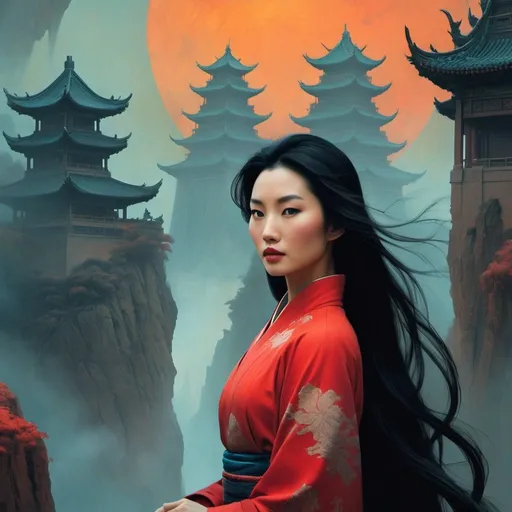 Prompt: mulan in the world of of Beksinski, harpers bazaar