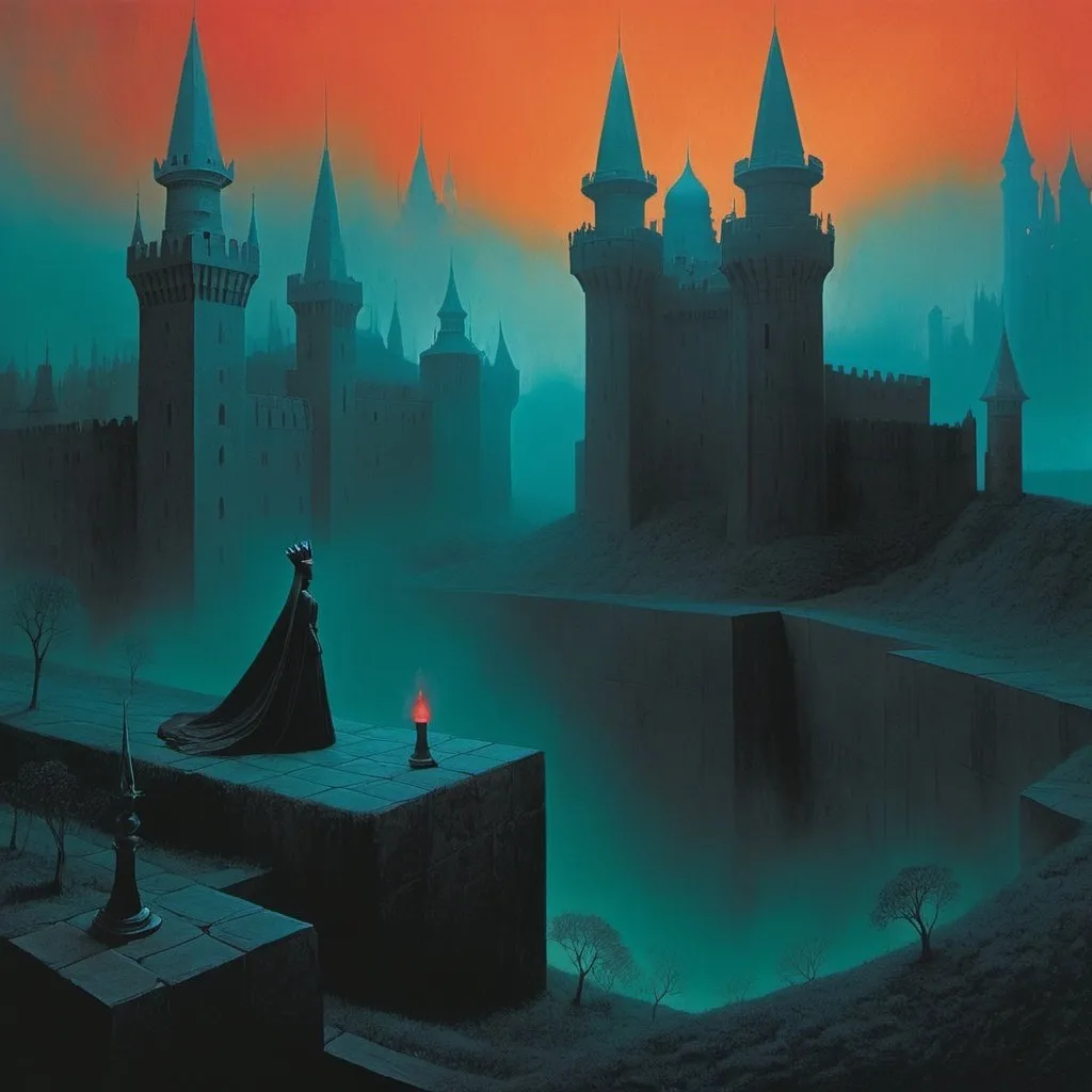 Prompt: queens gambit in the world of Beksinski, harpers bazaar