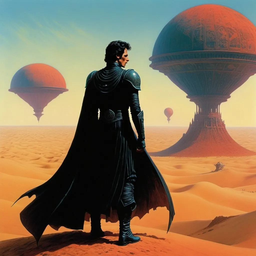 Prompt: paul atreides from dune in the world of Beksinski, harpers bazaar