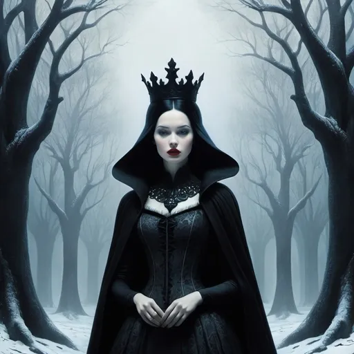 Prompt: snow white in the world of of Beksinski, harpers bazaar, gothic