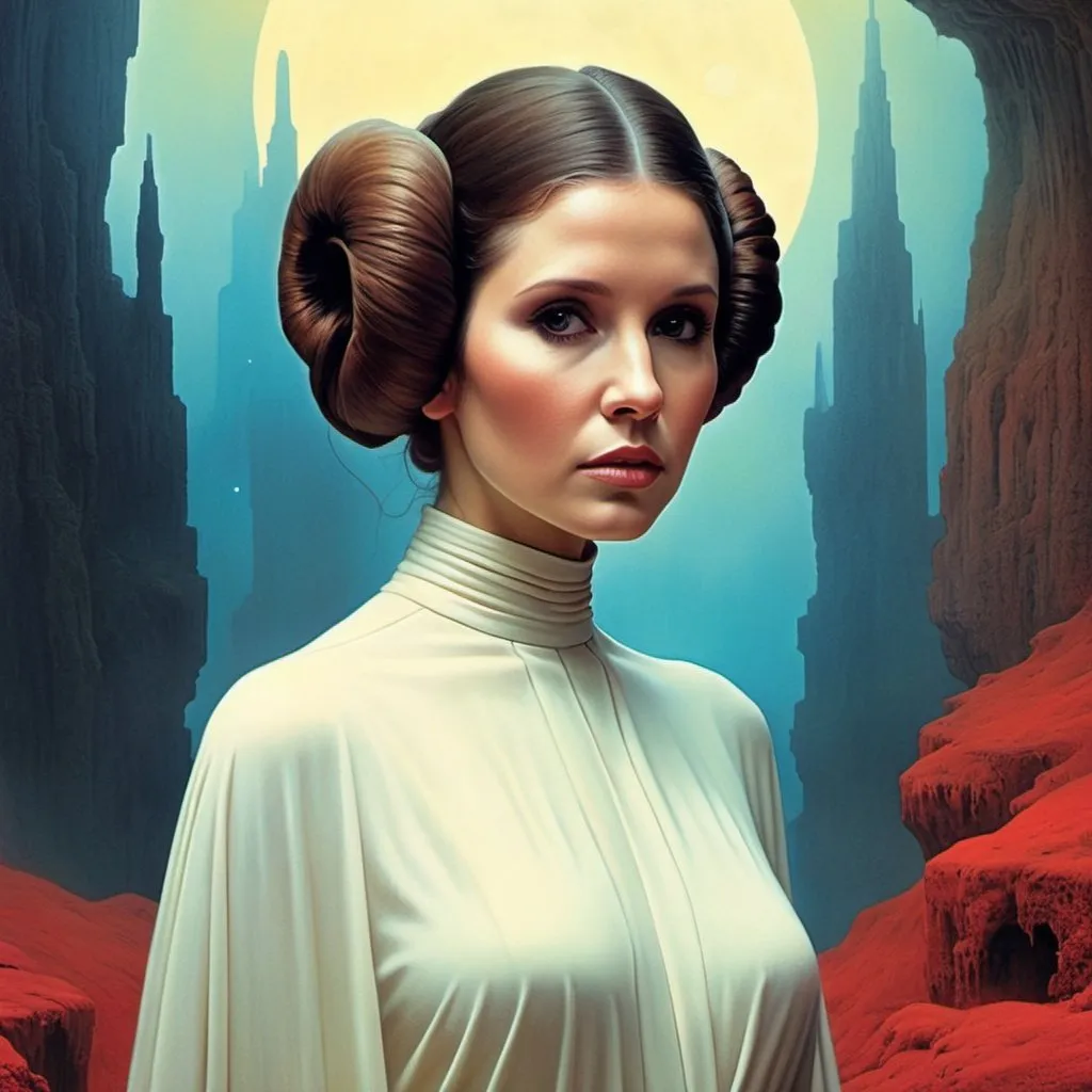 Prompt: princess leia from star wars in the world of Beksinski, harpers bazaar