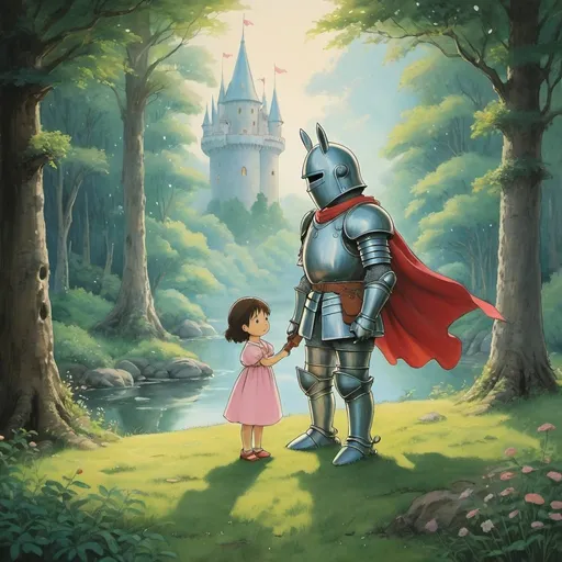 Prompt: storybook knight, romantic, dreamy, studio ghibli, masterpiece painting