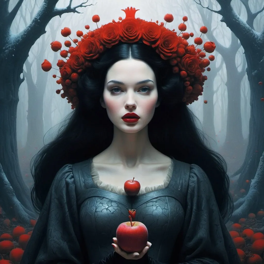 Prompt: snow white in the world of of Beksinski, harpers bazaar