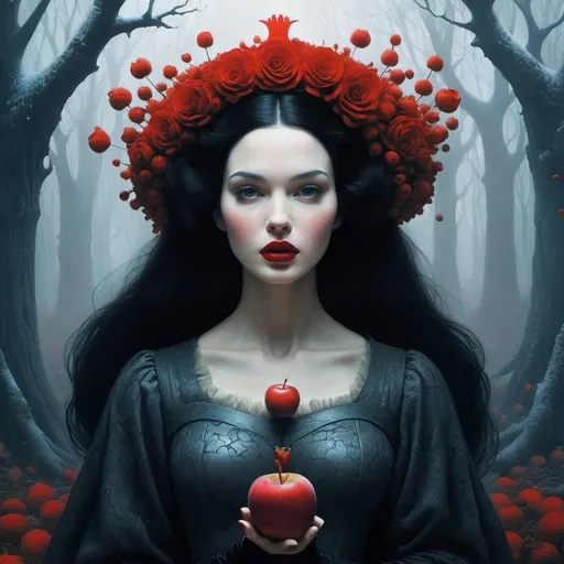 Prompt: snow white in the world of of Beksinski, harpers bazaar