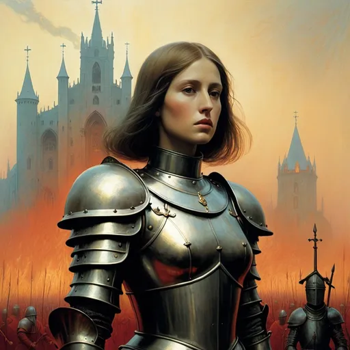 Prompt: joan of arc in the world of Beksinski, harpers bazaar