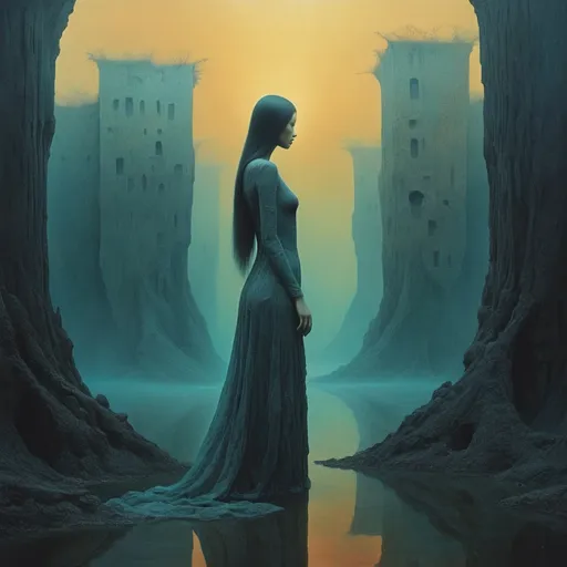 Prompt: An incredibly ethereal world in style of Beksinski, harpers bazaar