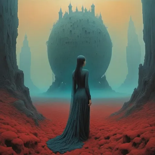 Prompt: An incredibly ethereal world in style of Beksinski, harpers bazaar