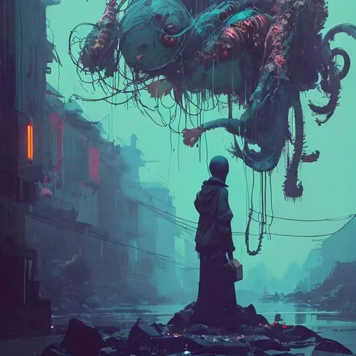 Prompt: illustration, uncanny lonely statue, colorful, grunge, atey ghailan, Art by Jock,  pino daeni , art by lois van baarle and loish and ross tran , Charles Vess, Chiho Aoshima , Kay Nielsen, dark ambient, chiaroscuro, Simon Bisley, and H.R. Giger. insist artstation, art by stanley artgerm, painting by daniel f gerhartz,  art by Andrew Atroshenko,