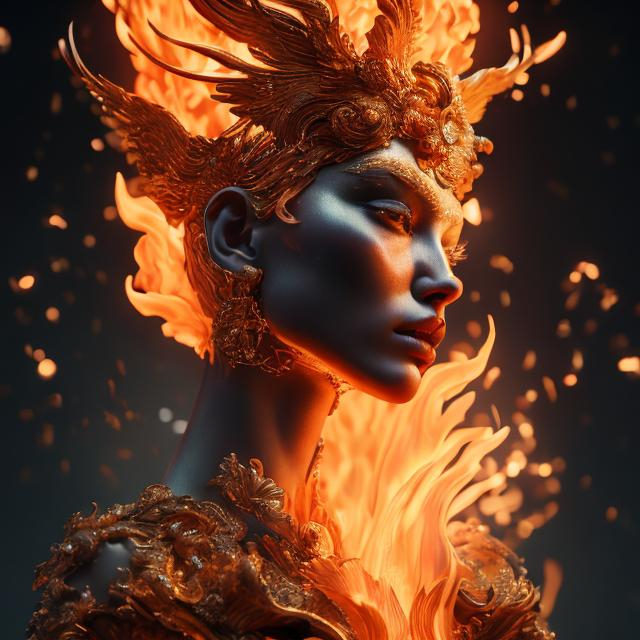 Prompt: fire goddess: masterpiece, elegant, highly detailed, harper's bazaar art, fashion magazine, smooth, sharp focus, 8 k, octane render