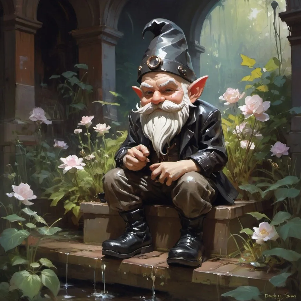 Prompt:  steampunk garden gnome, grunge, atey ghailan, Art by Jock,  pino daeni , art by lois van baarle and loish and ross tran , Charles Vess, Chiho Aoshima , Kay Nielsen, dark ambient, chiaroscuro, Simon Bisley, and H.R. Giger. insist artstation, art by stanley artgerm, painting by daniel f gerhartz,  art by Andrew Atroshenko,