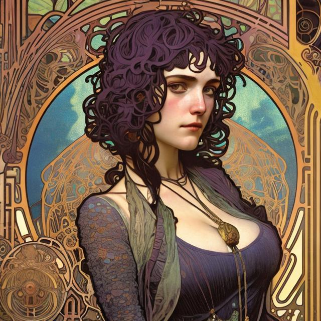 Prompt: ramona flowers by alphonse mucha and gustav klimt and casey weldon and wlop : : ornate, masterpiece, rich colors, intricate, elegant, highly detailed, vogue art, fashion magazine, smooth, sharp focus, 8 k, octane render