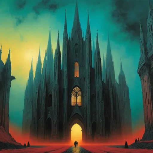 Prompt: otherworldly fantasy beautiful Cathedral in the world of Beksinski, harpers bazaar