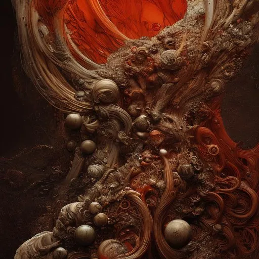 Prompt: blood physics  Works by Gustav Klimt, Escher, Jean Baptiste Monge, Alberto Seveso. High contrast. super detail. Intricate.