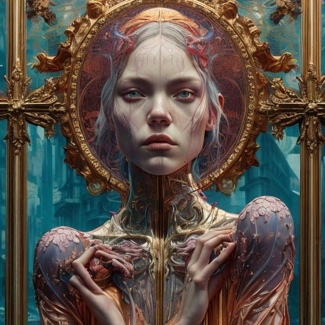 Prompt: woman on a cross, by martine johanna and simon stalenhag and chie yoshii and casey weldon and wlop : : ornate, dynamic, particulate, Pâte de Verre magical particles, masterpiece, rich colors, intricate, elegant, highly detailed, harper's bazaar art, fashion magazine, smooth, sharp focus, 8 k, octane render