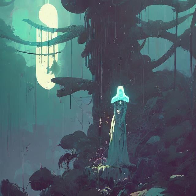 Prompt: illustration, lonely statue, nature, colorful, grunge, atey ghailan, Art by Jock,  pino daeni , art by lois van baarle and loish and ross tran , Charles Vess, Chiho Aoshima , Kay Nielsen, dark ambient, chiaroscuro, Simon Bisley, and H.R. Giger. insist artstation, art by stanley artgerm, painting by daniel f gerhartz,  art by Andrew Atroshenko,