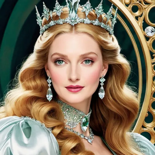 Prompt: glinda the good witch in the world of of boticelli, harpers bazaar, close up