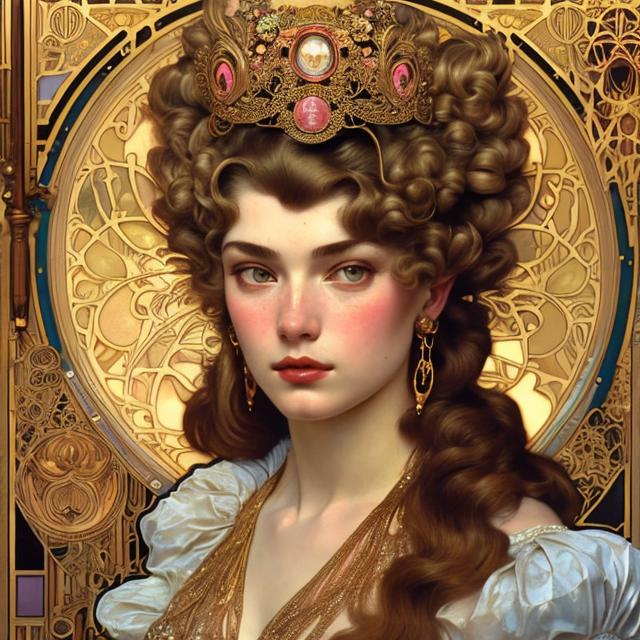 Prompt: princess peach by alphonse mucha and gustav klimt and casey weldon and wlop : : ornate, masterpiece, rich colors, intricate, elegant, highly detailed, vogue art, fashion magazine, smooth, sharp focus, 8 k, octane render