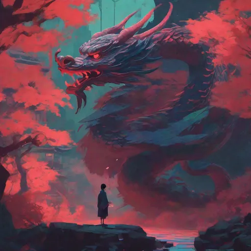 Prompt: illustration, Japanese dragon, nature, colorful, grunge, atey ghailan, Art by Jock,  pino daeni , art by lois van baarle and loish and ross tran , Charles Vess, Chiho Aoshima , Kay Nielsen, dark ambient, chiaroscuro, Simon Bisley, and H.R. Giger. insist artstation, art by stanley artgerm, painting by daniel f gerhartz,  art by Andrew Atroshenko, 

