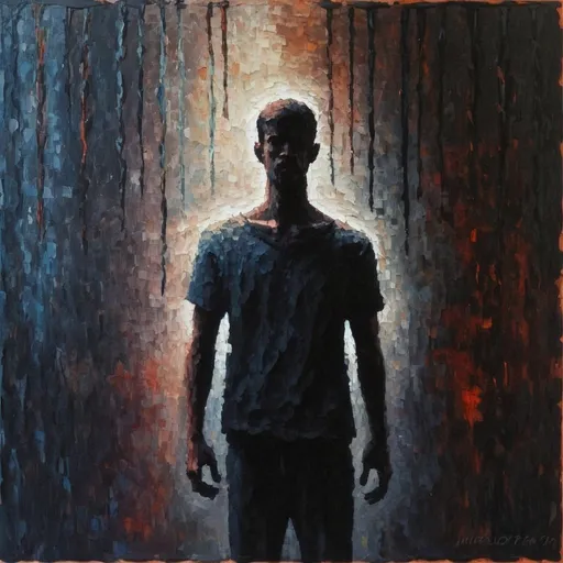 Prompt: hanging man, no background, impressionistic, dark colors