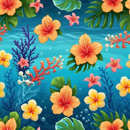 Prompt: Hawaiian flowers under the sea
