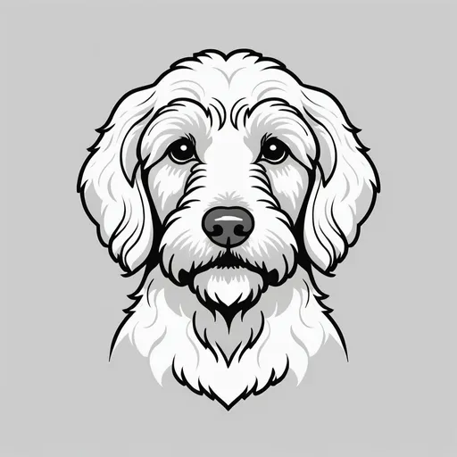 Prompt: Create a minimalist lineart logo of a Labradoodle dog. The design should be clean and simple, focusing on capturing the friendly and intelligent expression of the Labradoodle using only lines, without any color or shading. The style should be approachable and warm, reflecting the playful and affectionate nature of the breed. The lineart should be suitable for versatile use across various branding materials."