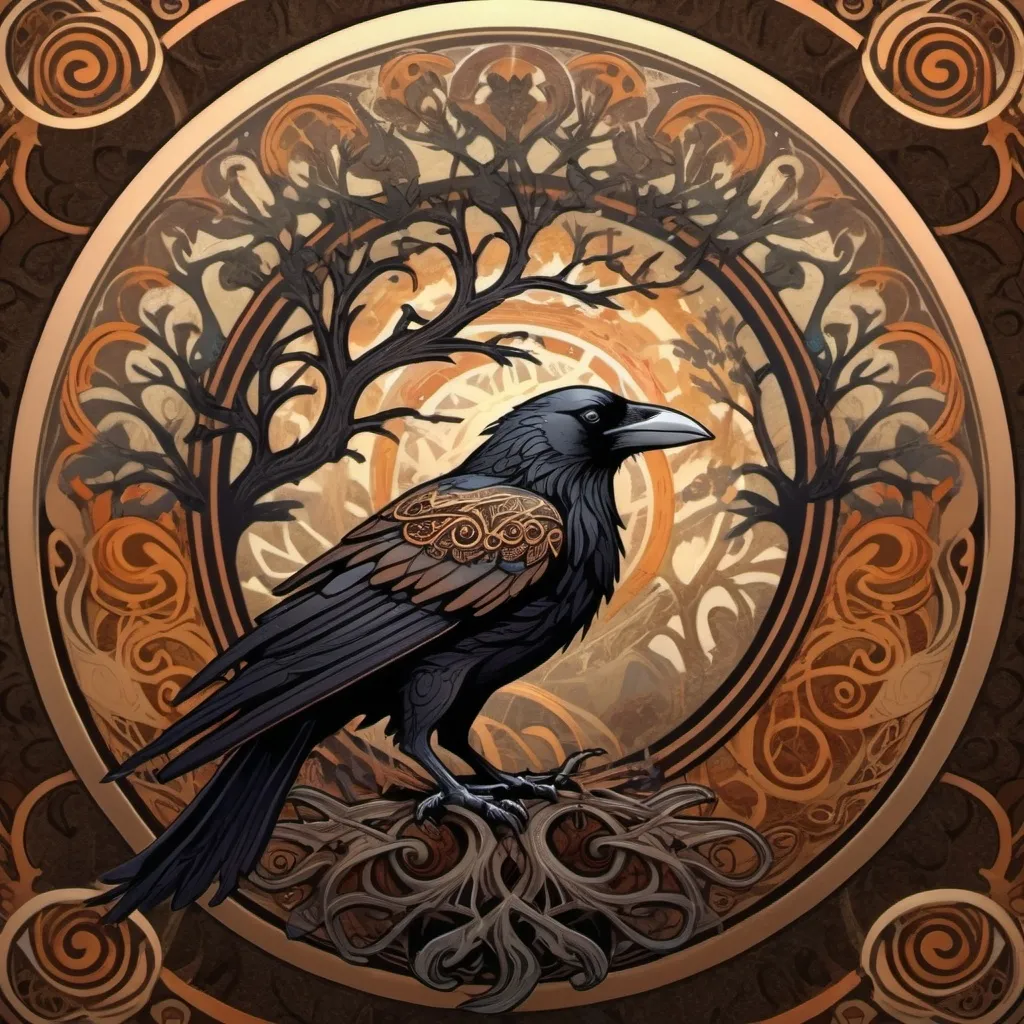 Prompt: (Yggdrasil), intricate tribal art, (small tribal ravens), rich earthy colors, detailed patterns blending Norse mythology, (mysterious ambiance), ancient symbols interwoven, evocative and ornate design, dynamic presence of ravens, high contrast shadows and highlights, captivating and reverent atmosphere, (4K ultra-detailed).