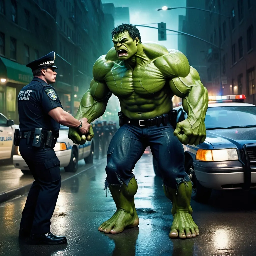 Prompt: Hulk arrest by police