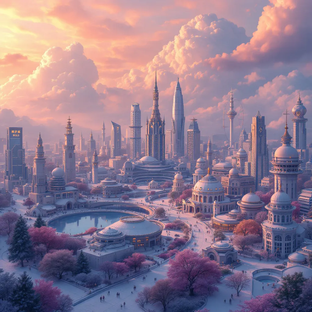 Prompt: Utopian city that looks realistic and peaceful 