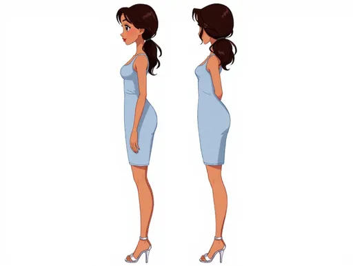Prompt: Create a character sheet showing side view, rear view, and three quarter view.