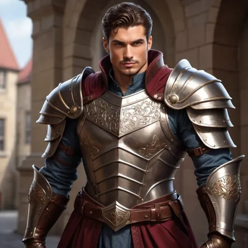 Prompt: Suave hero in manly armor