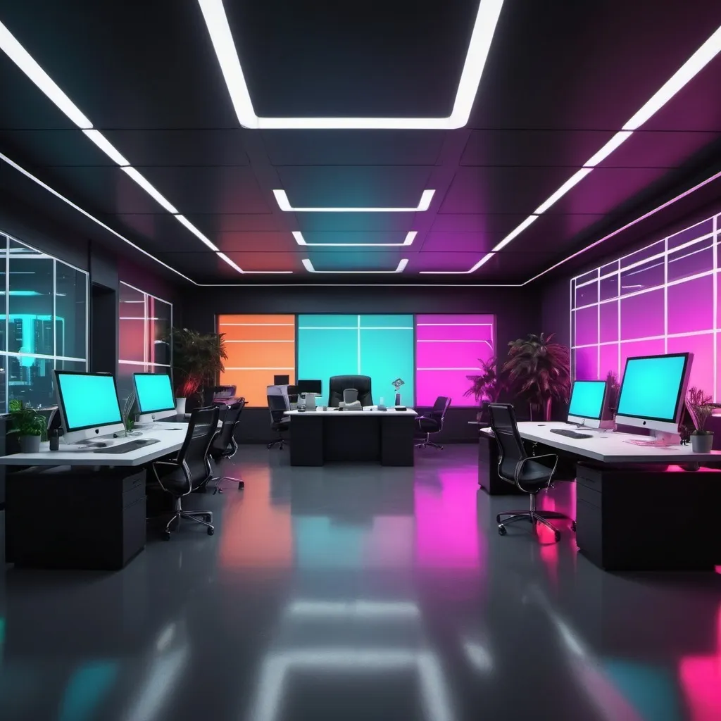 Prompt: zoom background. futuristic office background. mixed of dark and bright colors