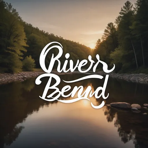 Prompt: River Bend in bold letters, In Christ We Stand, Guided by God's Hand, We Heed His Call in bottom section, religious theme, calligraphy style, warm and soft lighting, inspirational, simple design, high quality