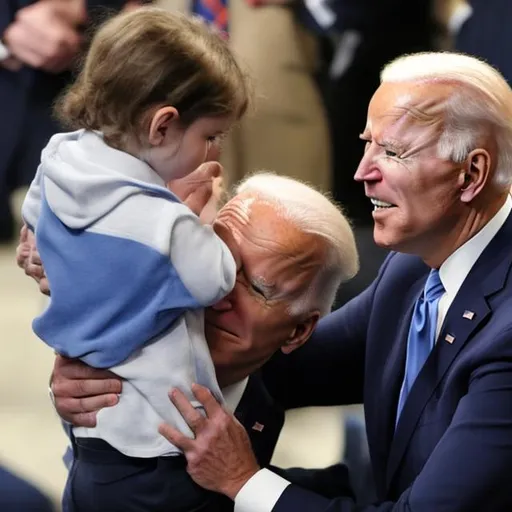 Prompt: joe biden holding a child 
