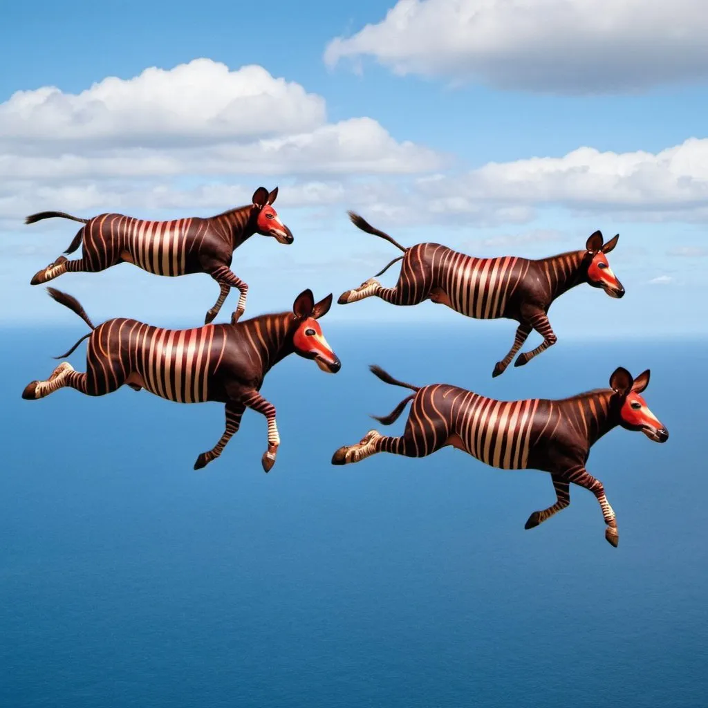 Prompt: okapi flyers over the sea
